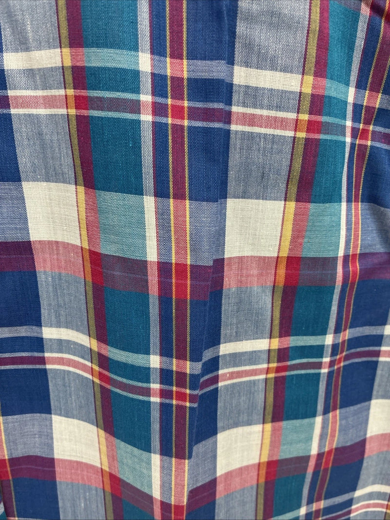 New Men’s ELY Cattleman Purple Plaid Short Sleeve Pearl Snap Medium CC-15
