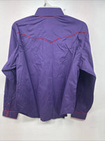 New Women’s White Horse Purple Long Sleeve Pearl Snap Medium KK-33