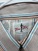 New Men’s Tem Tex Brown Stripe Long Sleeve Pearl Snap 16.5 X 33 Large V-24
