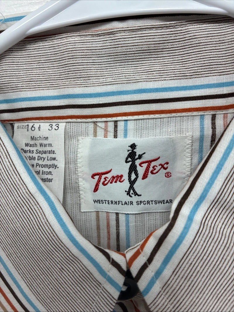 New Men’s Tem Tex Brown Stripe Long Sleeve Pearl Snap 16.5 X 33 Large V-24