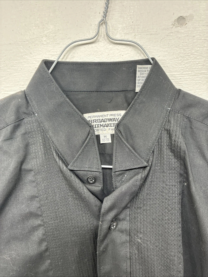 New Broadway Black Long Sleeve Button Up English Shirt Medium KK-80