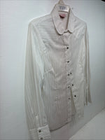 New Women’s H Bar C White Gold Stripe Long Sleeve Pearl Snap Size 40 KK-72