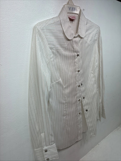 New Women’s H Bar C White Gold Stripe Long Sleeve Pearl Snap Size 40 KK-72