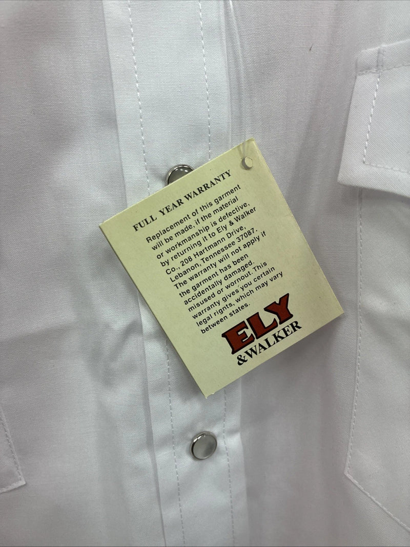 New Men’s ELY Cattleman White Long Sleeve Pearl Snap 18 X 35 2XL R-25
