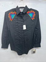 New Men’s Wrangler Black Western Design Long Sleeve Hidden Button Up Small J-62