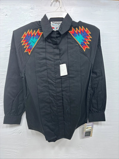 New Men’s Wrangler Black Western Design Long Sleeve Hidden Button Up Small J-62