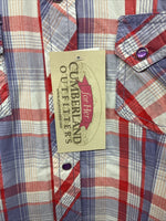 New Women’s Cumberland Purple Plaid Long Sleeve Pearl Snap Large II-101