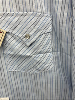 New Men’s ELY Cattleman Blue Stripe Long Sleeve Pearl Snap 15 Medium AA-72