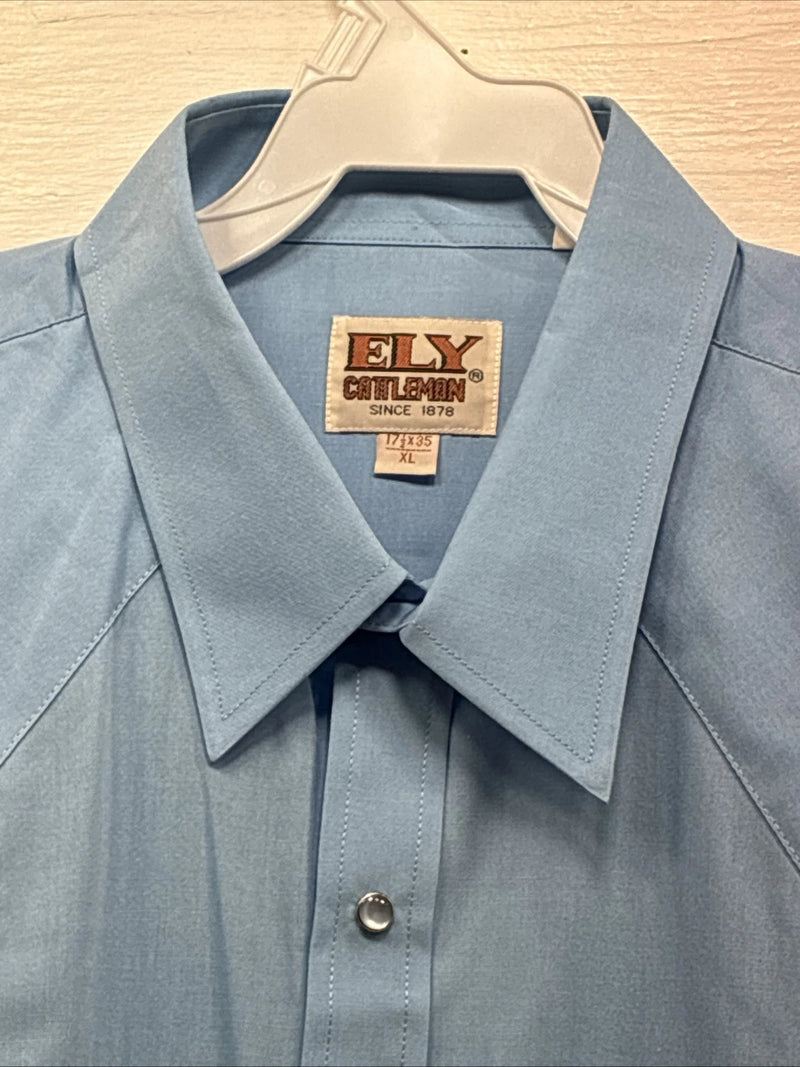 New Men’s ELY Cattleman Blue Simple Long Sleeve Pearl Snap XL F-86