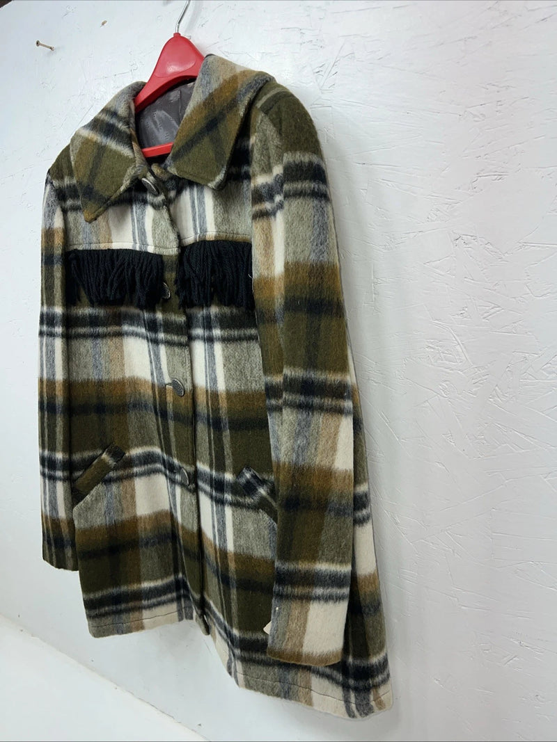 New Women’s Green Tregos Westwear Fringe Plaid Jacket 12 RR-28
