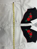 New Women’s Country Charmer White Rose Design Long Sleeve Pearl Snap Large KK-86