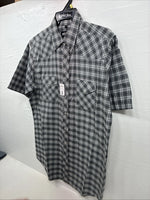 New Men’s White Horse Gray White Plaid Short Sleeve Pearl Snap Large X-39