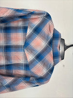 New Women’s Cumberland Pink Blue Plaid Long Sleeve Pearl Snap 2XL GG-80