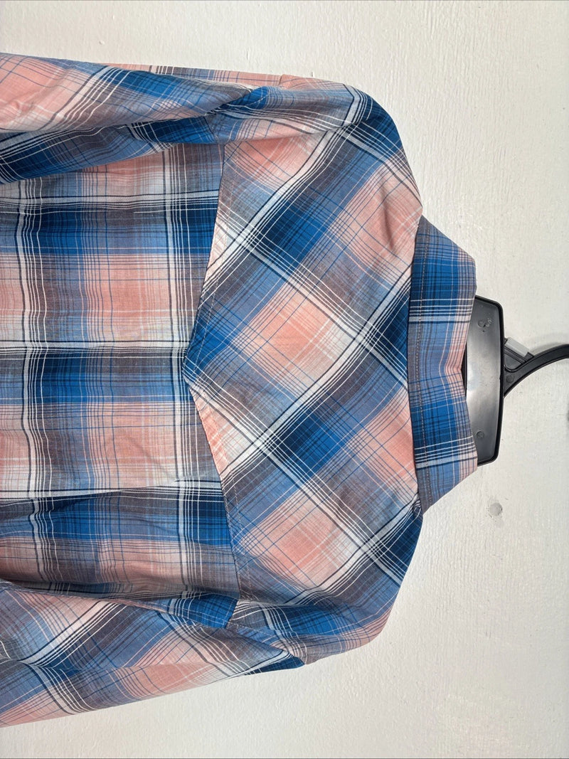 New Women’s Cumberland Pink Blue Plaid Long Sleeve Pearl Snap 2XL GG-80
