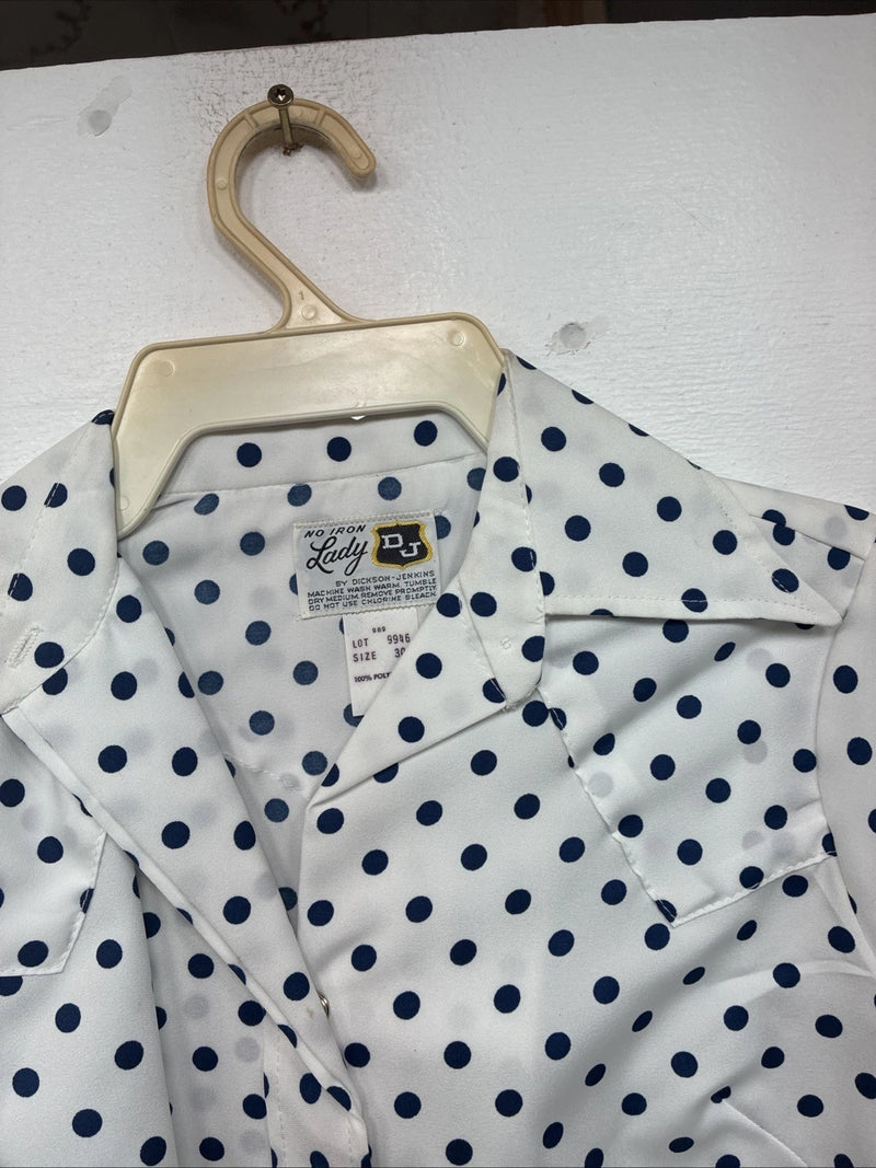 New Women’s Dickson Jenkins White Polkadot Long Sleeve Pearl Snap Size 30 KK-60