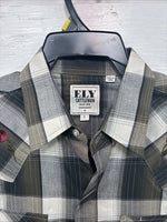New Men’s ELY Cattleman Green Gray Plaid Long Sleeve Pearl Snap Large X-27