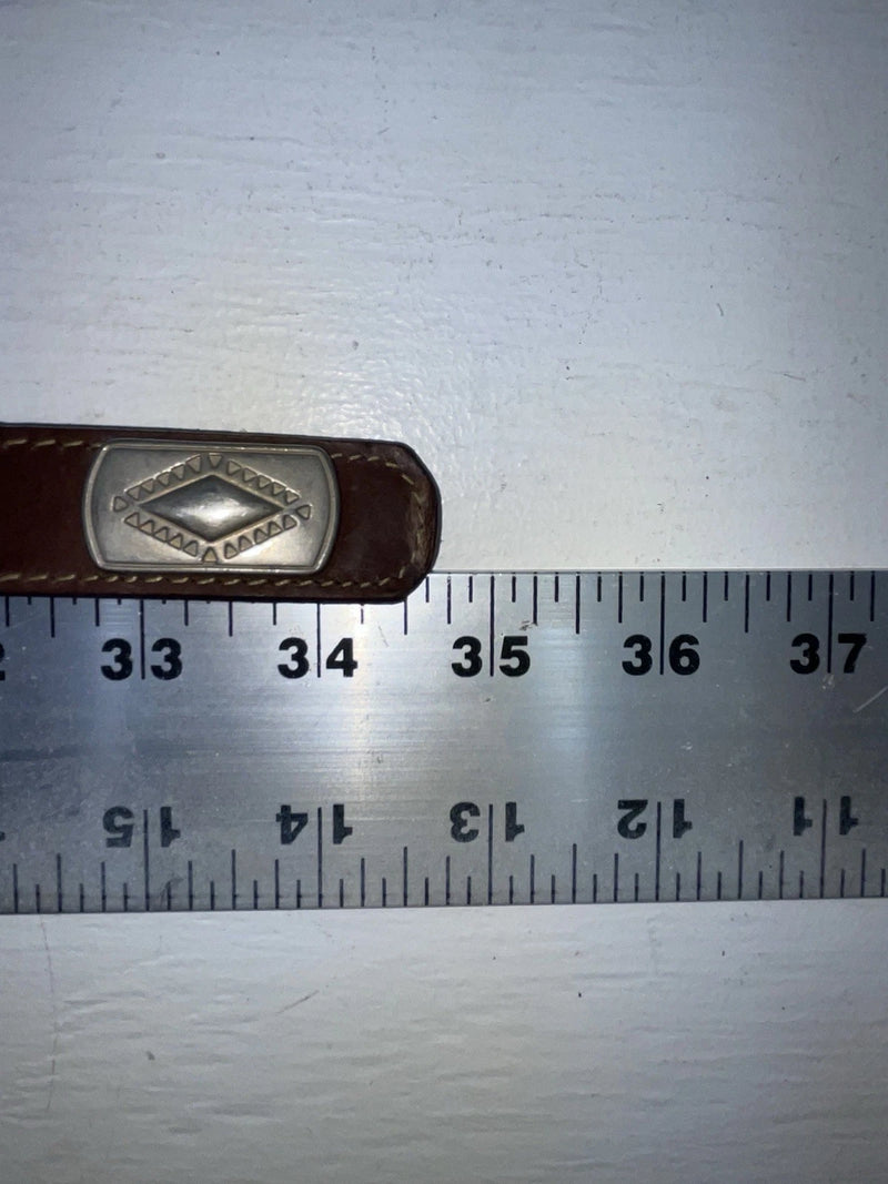 New Brown Genuine Leather Silver Pendent 28” Belt JJ-134