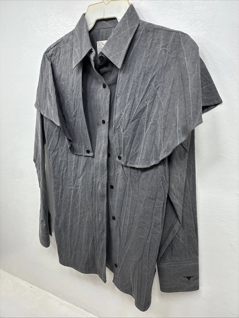 New women’s Longhorn Gray Long Sleeve Button Up Size 30 MM-74