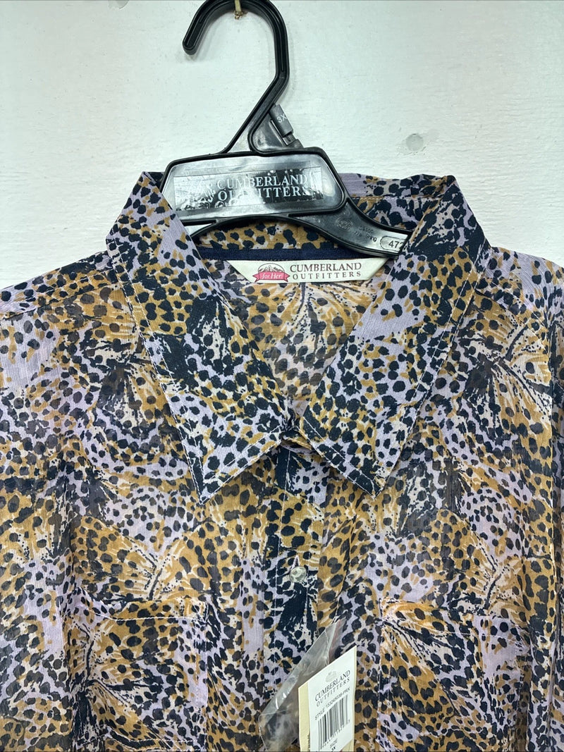 New Women’s Cumberland Purple Yellow Print Long Sleeve Pearl Snap 3XL GG-41