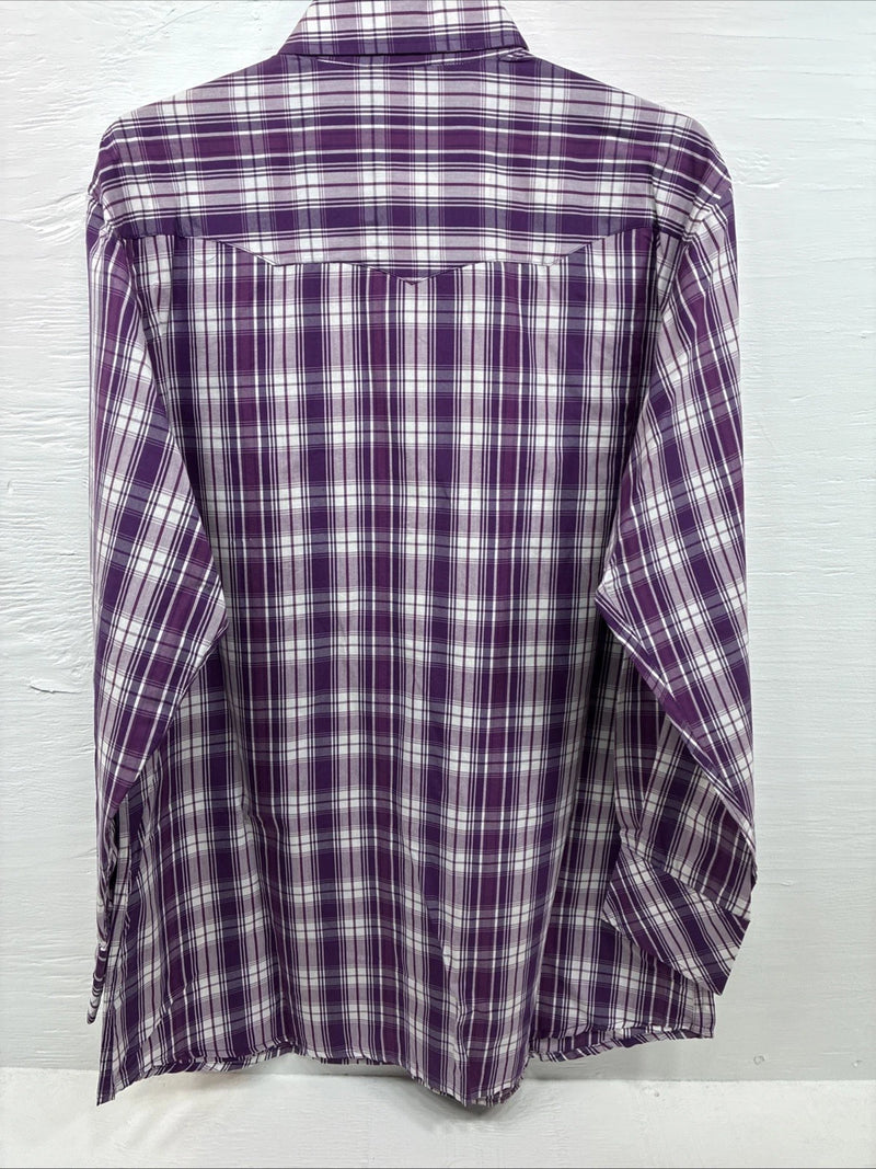 New Men’s White Horse People Plaid Long Sleeve Pearl Snap XL J-37