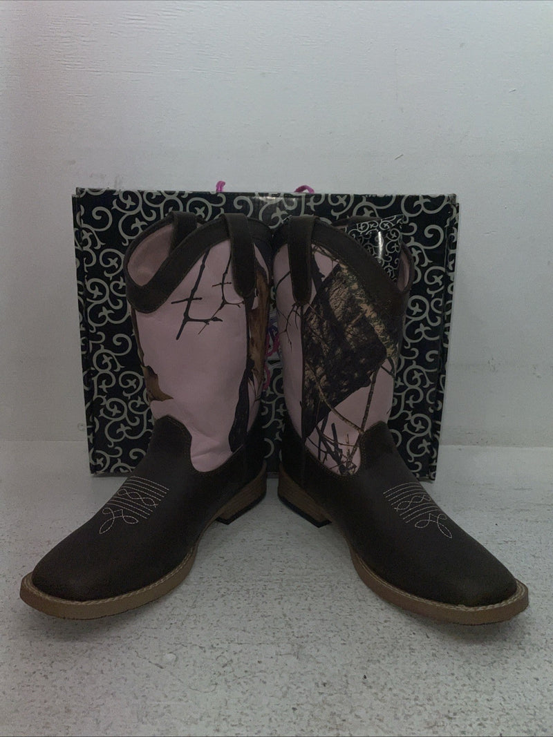 New Youth Brown With Pink Camo Blazin Roxx Cowboy Boots. 4472202 5.5 5 1/2. 2-89