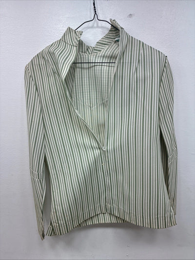 New Women’s Texas Togs Green Stripe Long Sleeve Zip Up Show Shirt Size 32 3B-4
