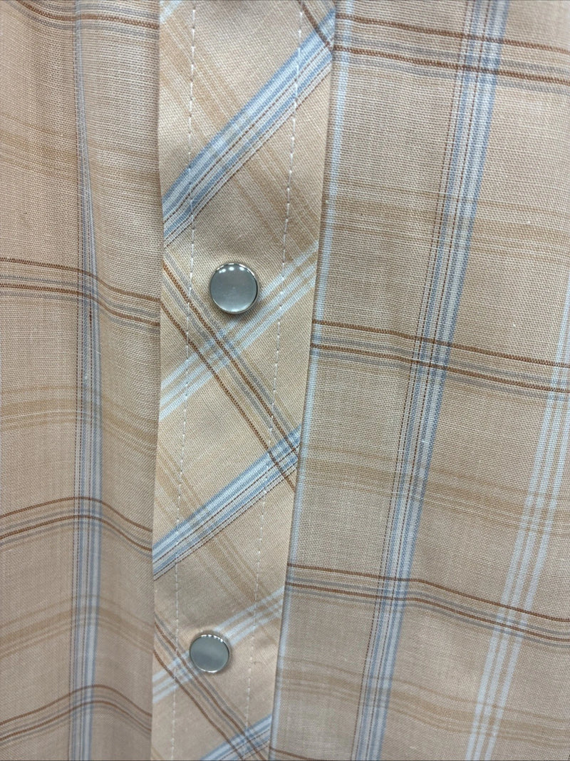 New Men’s ELY Cattleman Orange Plaid Short Sleeve Pearl Snap Large X-61