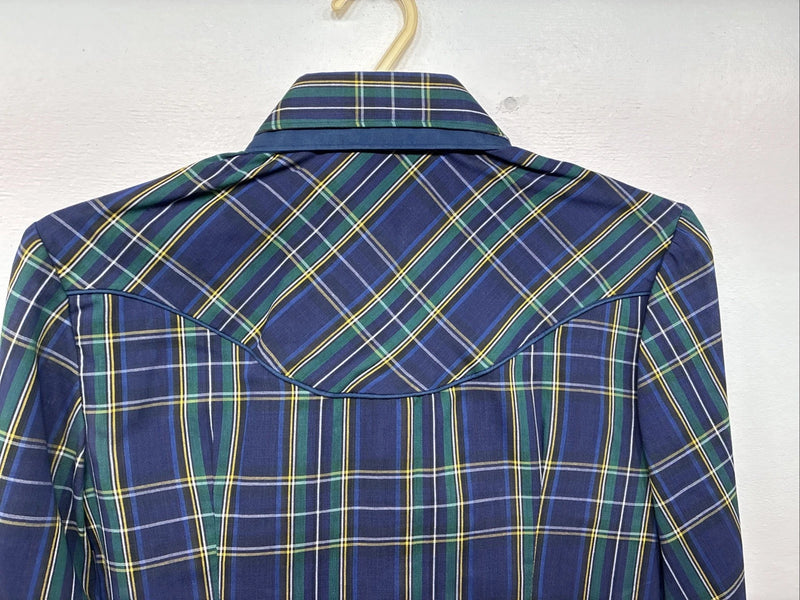 New Women’s Dickson Jenkins Blue Plaid Long Sleeve Pearl Snap Size 34 LL-85