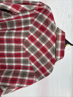 New Men’s ELY Plains Red Brown Plaid Long Sleeve Pearl Snap Medium X-42