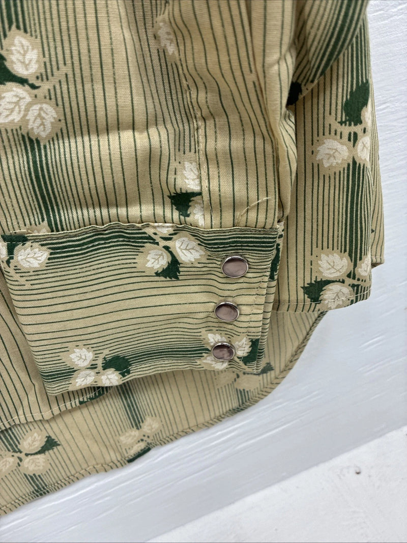 New Men’s ELY Plains Green Tan Floral Long Sleeve Pearl Snap 16.5 Large V-56