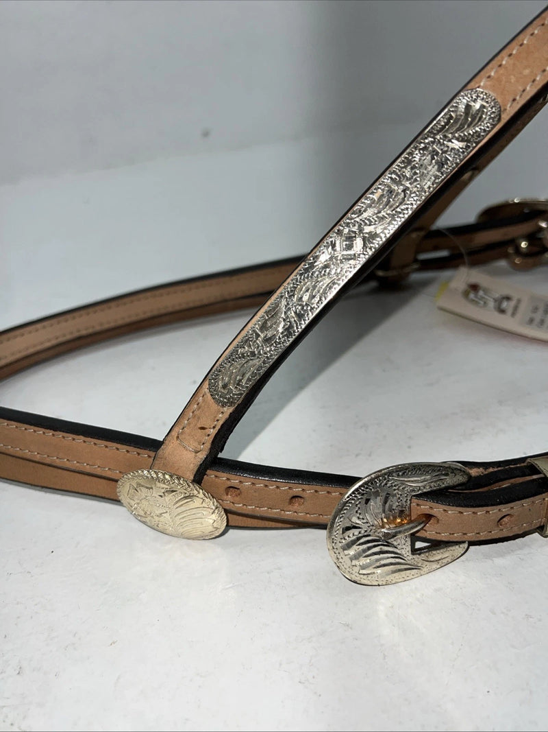 New Royal King Leather Metal Plate Browband Headstall W Split Reins #18-34 U-26