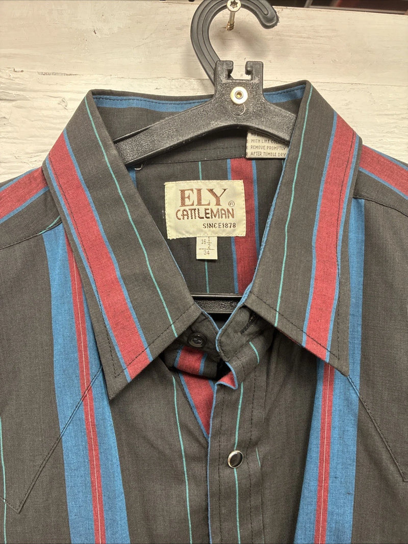 New Men’s ELY Cattleman Multicolor Stripe Long Sleeve Pearl Snap Large 16.5 Q-59
