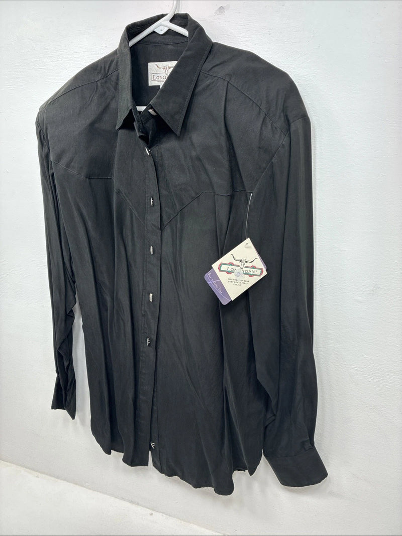 New Women’s Long Horn Black Long Sleeve Pearl Snap Large LL-97