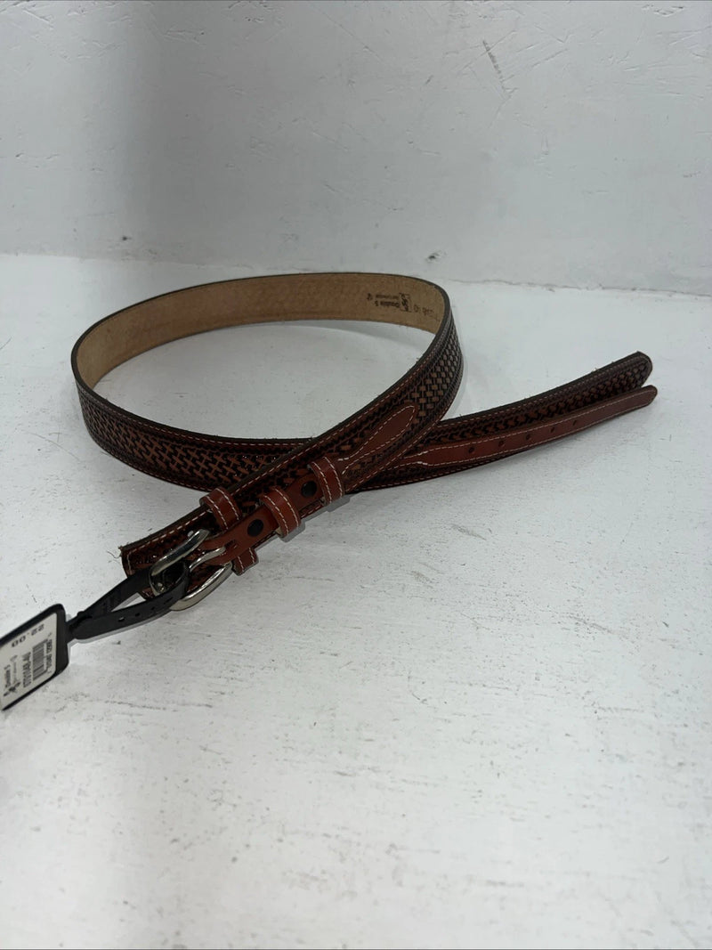 New Brown Genuine Leather Double S Tooled Belt #0701048 40 W-12