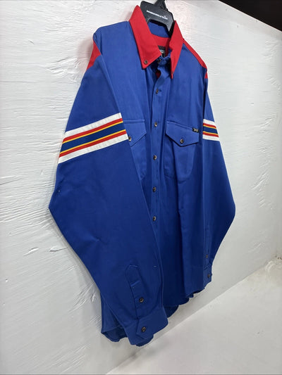 New Men’s Brooks & Dunn Blue Red Long Sleeve Button Up 16.5 X 36 Large Q-107
