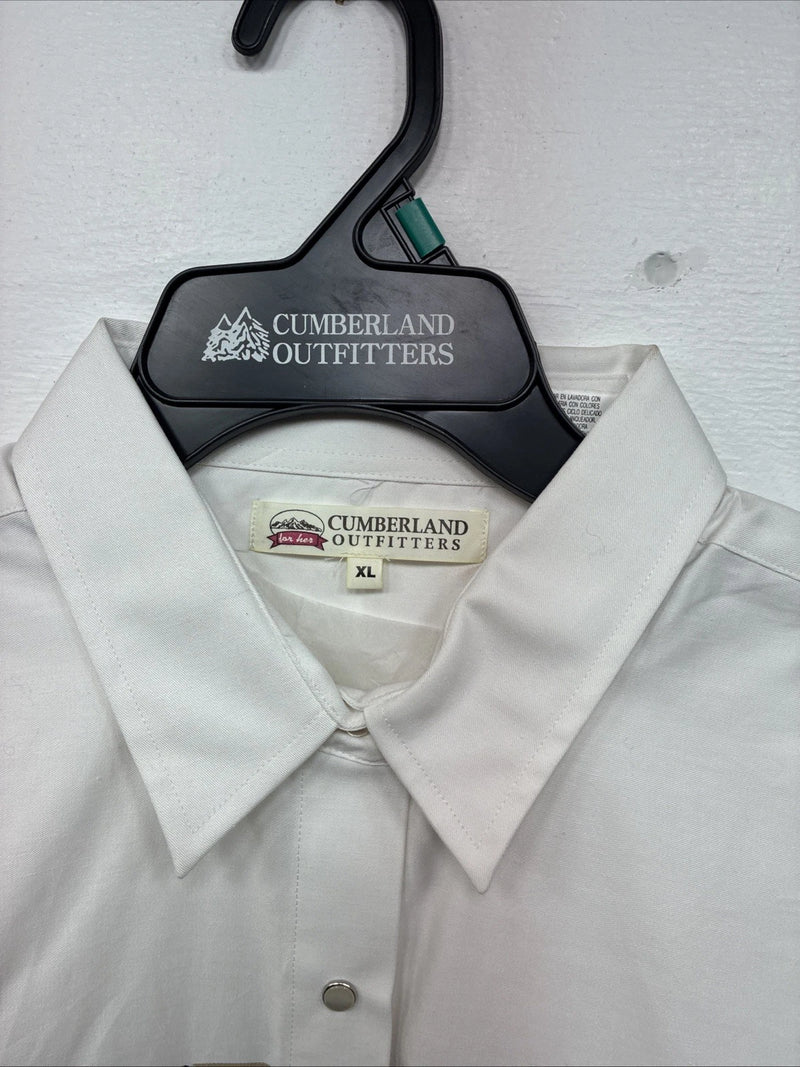 New Women’s Cumberland White Deign Short Sleeve Pearl Snap XL II-28