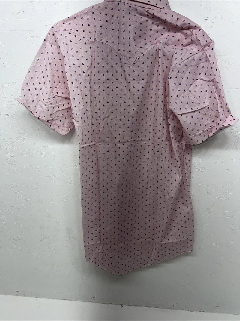 New Men’s Pink Permanent Press Short Sleeve Pearl Snap Shirt Medium P-24