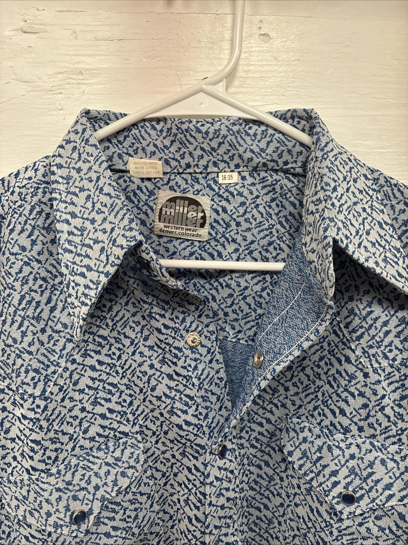 New Men’s Miller Blue Designed Long Sleeve Pearl Snap 16 X 35 Large Q-63