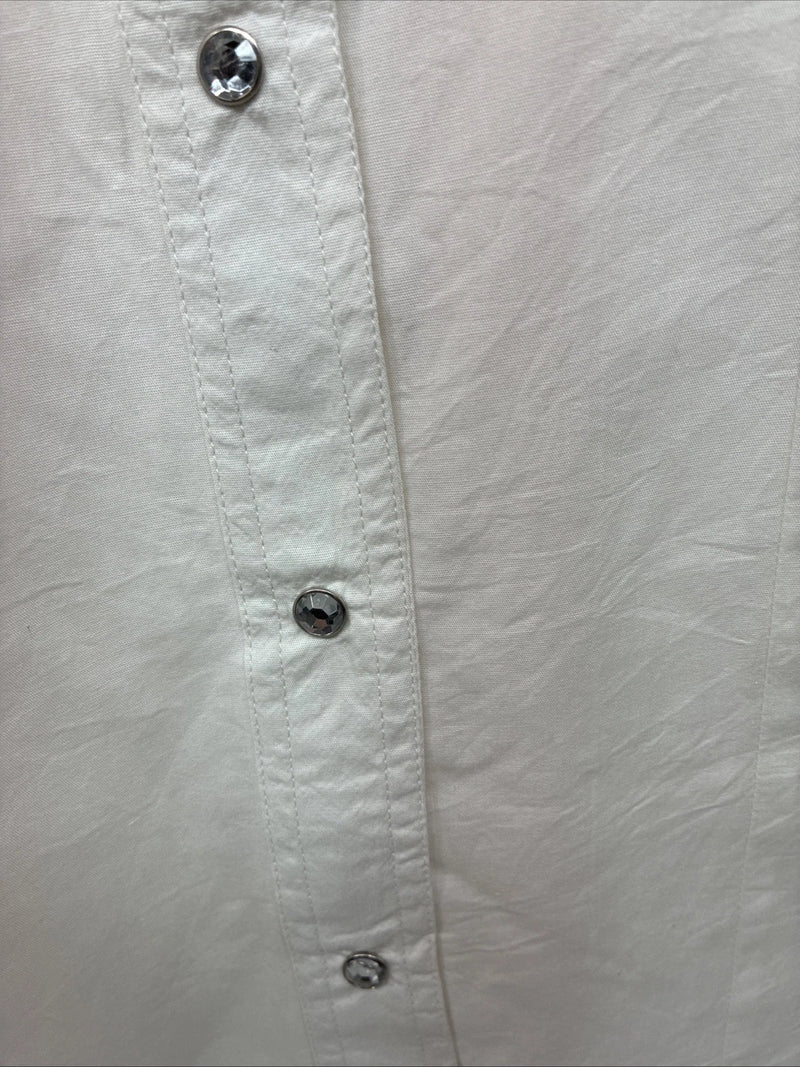 New Women’s Cumberland White Gem Long Sleeve Pearl Snap Large II-98