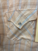 New Men’s ELY Cattleman Orange Plaid Short Sleeve Pearl Snap Large CC-68