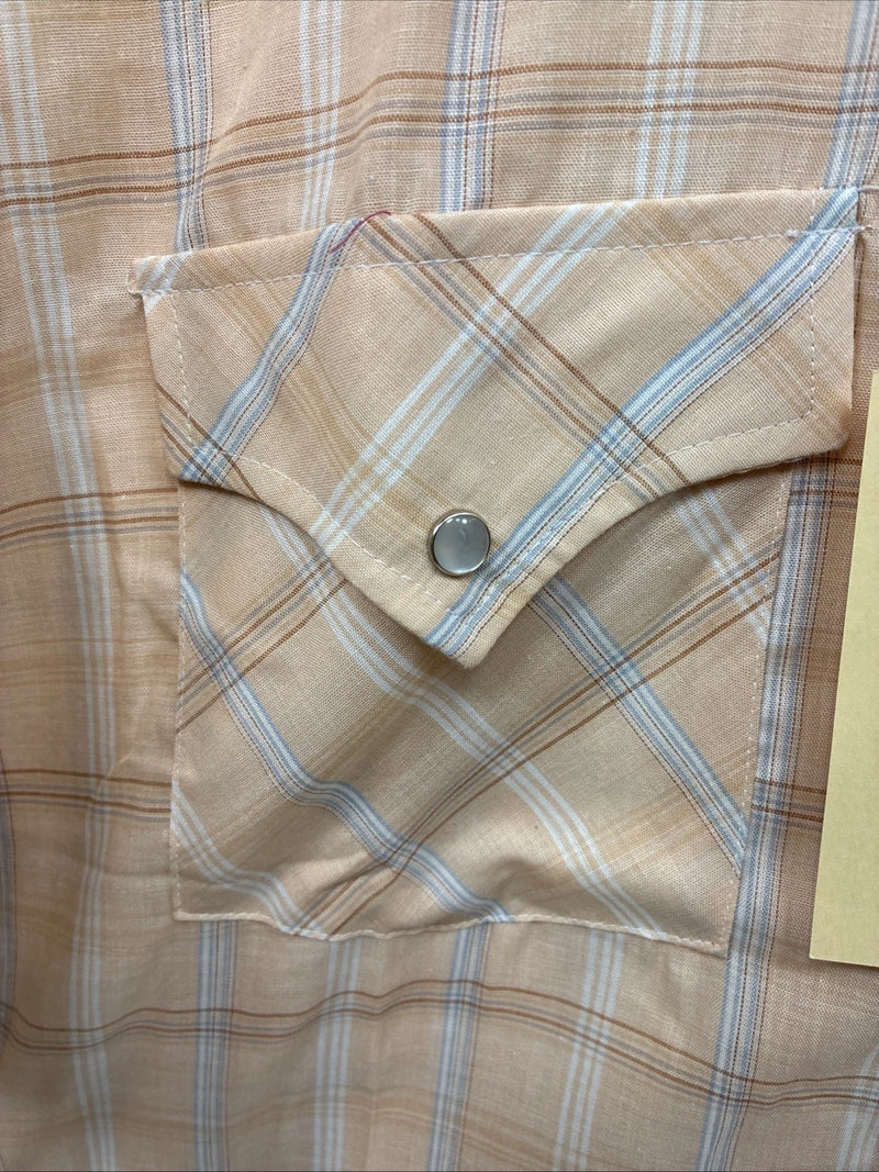 New Men’s ELY Cattleman Orange Plaid Short Sleeve Pearl Snap Large CC-68