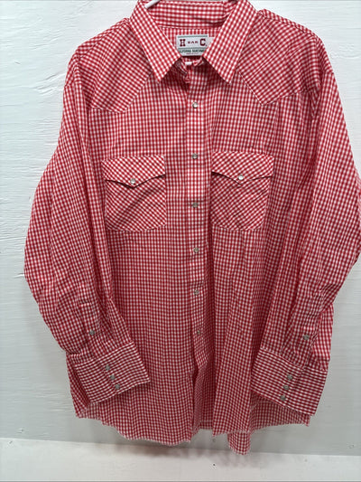 New Men’s H Bar C Red Checkered Long Sleeve Pearl Snap 2XL H-43
