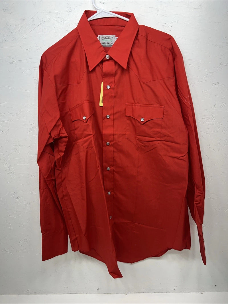 New Men’s Red HbarC Ranchwear Long Sleeve Pearl Snap Shirt. 17x35 XL S-8