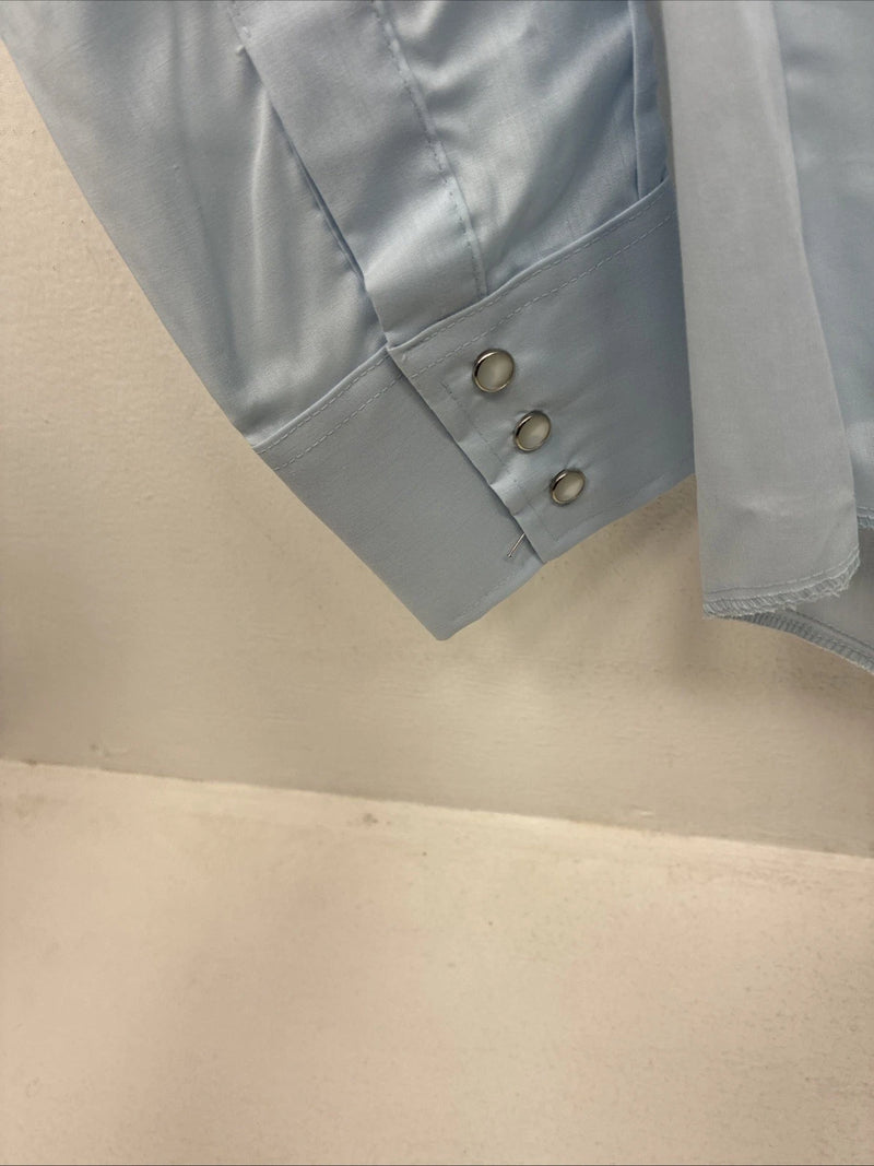 New Women’s Champion Western Blue Design Long Sleeve Pearl Snap Size 15 MM-43