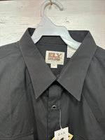 New Men’s ELY cattleman Black Simple Short Sleeve Pearl Snap 2XL H-55