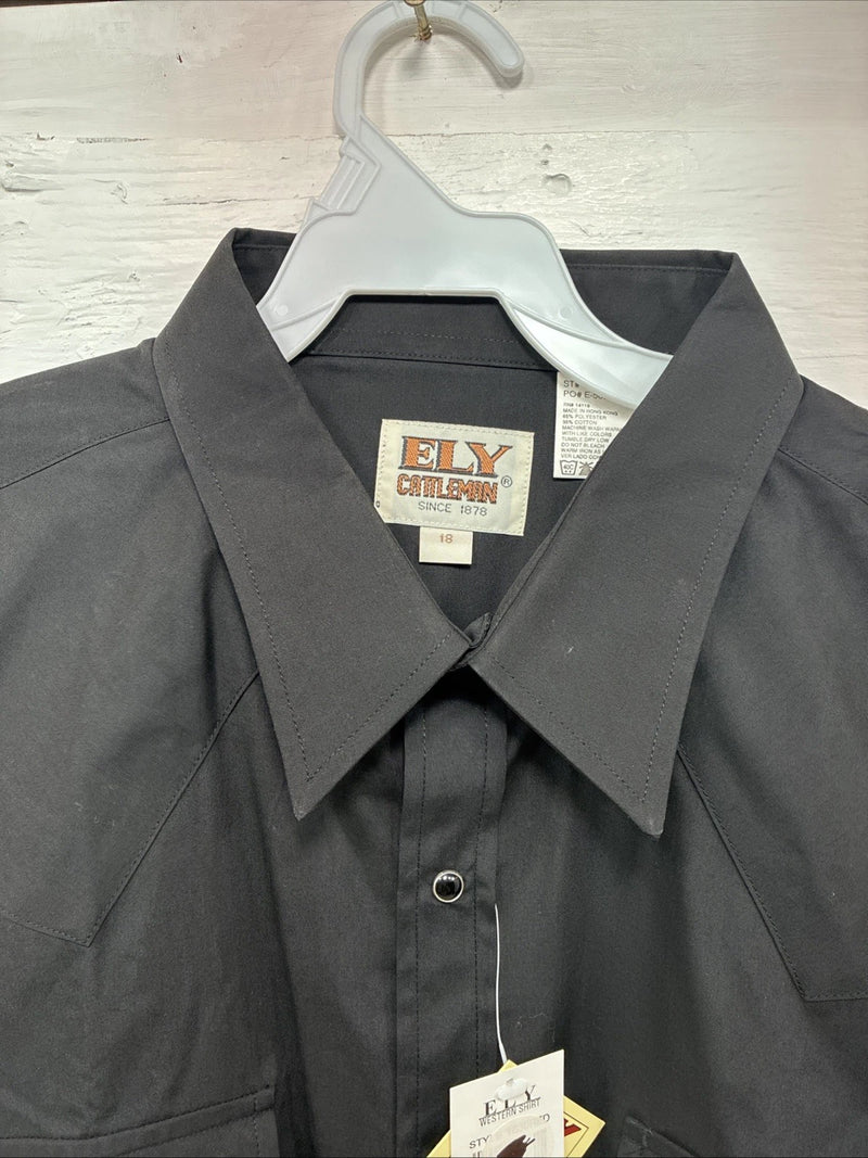 New Men’s ELY cattleman Black Simple Short Sleeve Pearl Snap 2XL H-55