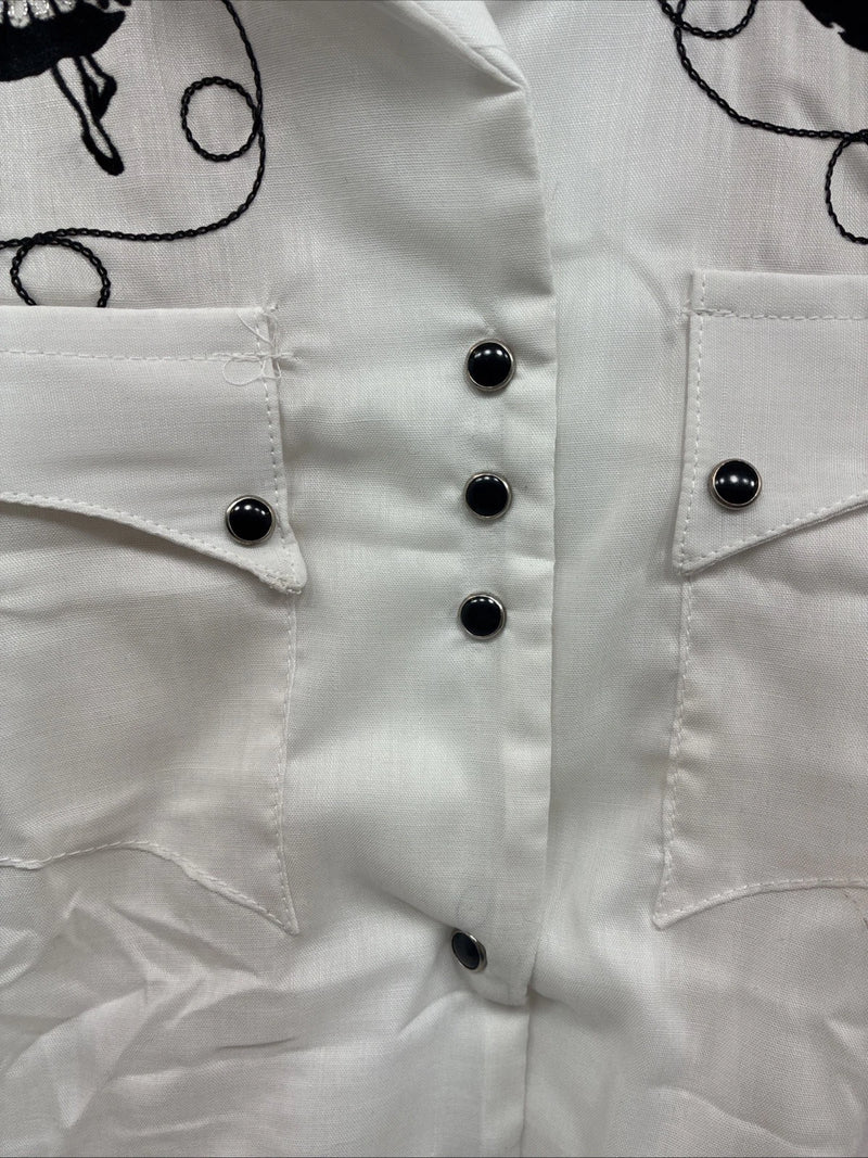 New Kids Rockmount White Black Design Short Sleeve Pearl Snap Size 34 CC-104