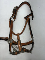 New Light Oil Genuine Leather Show Halter With Lead Rope Silver Accents W-22