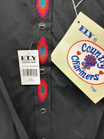 New Women’s Country Charmers Black Deigned Long Sleeve Pearl Snap CL II-65