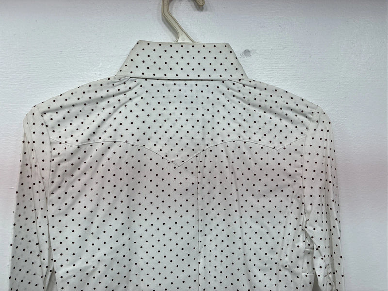 New Women’s Dickson Jenkins White Dottted Long Sleeve Pearl Snap Size 30 LL-92